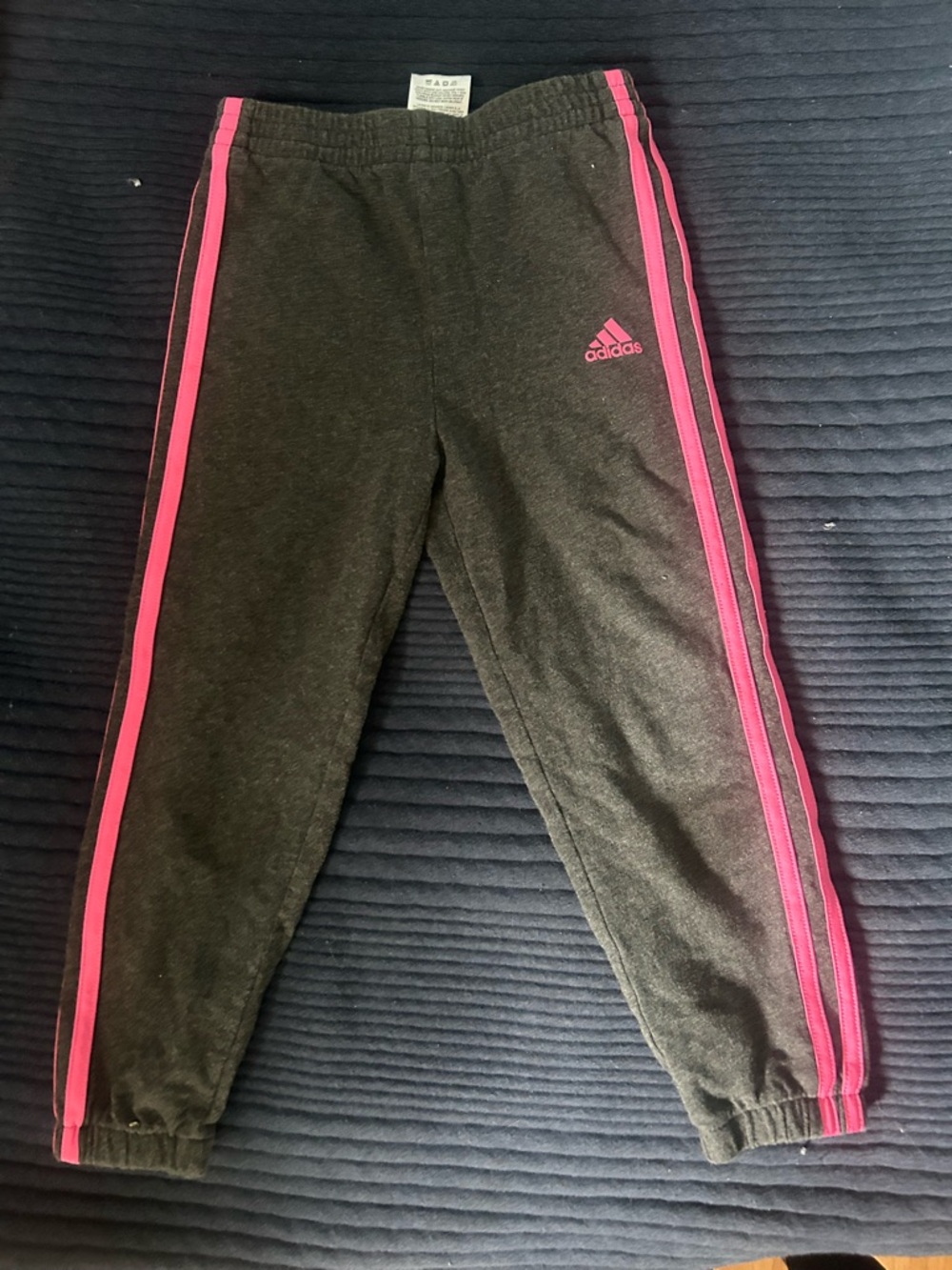 adidas Kids Charcoal Gray Joggers with Pink Stripes